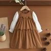 2025 Новое весенне-осеннее лоскутное платье принцессы для девочек - Корейский стиль