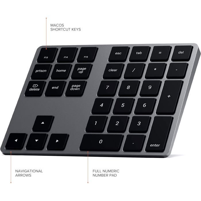 Clavier Numérique Étendu - SATECHI - Bluetooth - Aluminium - USB-C Rechargeable - MacOS