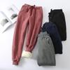 Plus Size Women Lambskin Pants Winter Velvet Casual Pants Embroidery Pants Loose Elastic Waist
