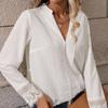 Женская однотонная рубашка с v-образным вырезом, кружевная свободная повседневная рубашка с длинным рукавом и шнурком, элегантная тонкая дышащая удобная модная пуловер для поездок на работу, милый топ