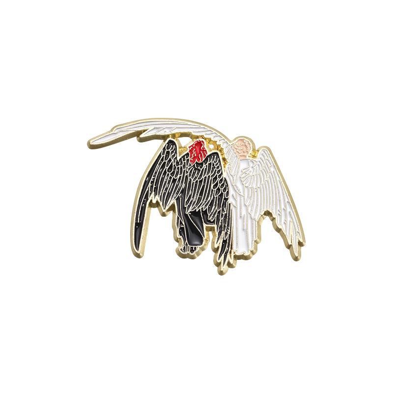 Angel Wing And Devil Wing Enamel Pins Custom Black And White Angel Brooches Lapel Badges Animal Jewelry Gift for Friends