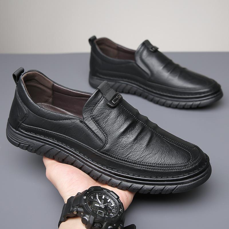 Модные кожаные туфли мужские осенне-зимние новые кожаные мягкие подошвы дышащие повседневные туфли из коровьих сухожилий нескользящие мужские туфли для вождения лоферы