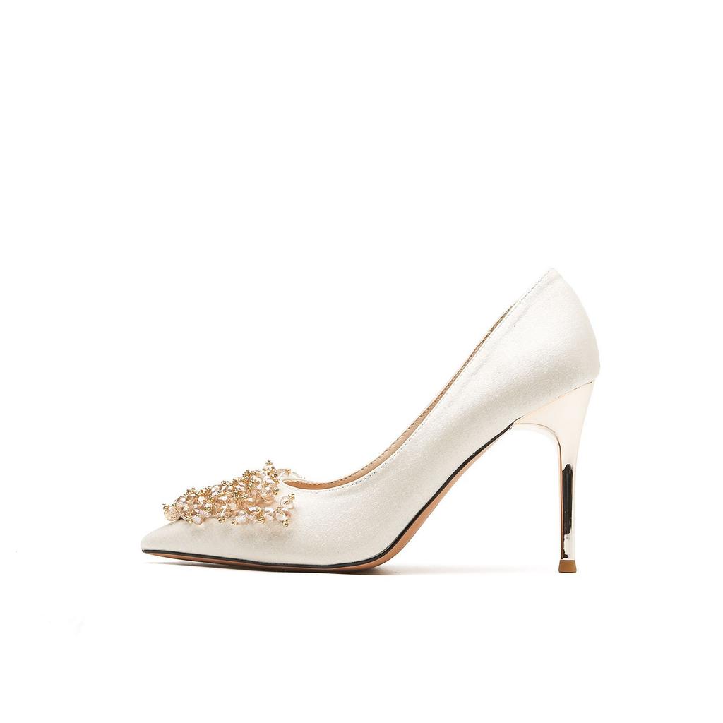 Тонкий каблук со стразами, легкие женские туфли на высоком каблуке, атласные темпераментные туфли, туфли для банкета, свадебные туфли