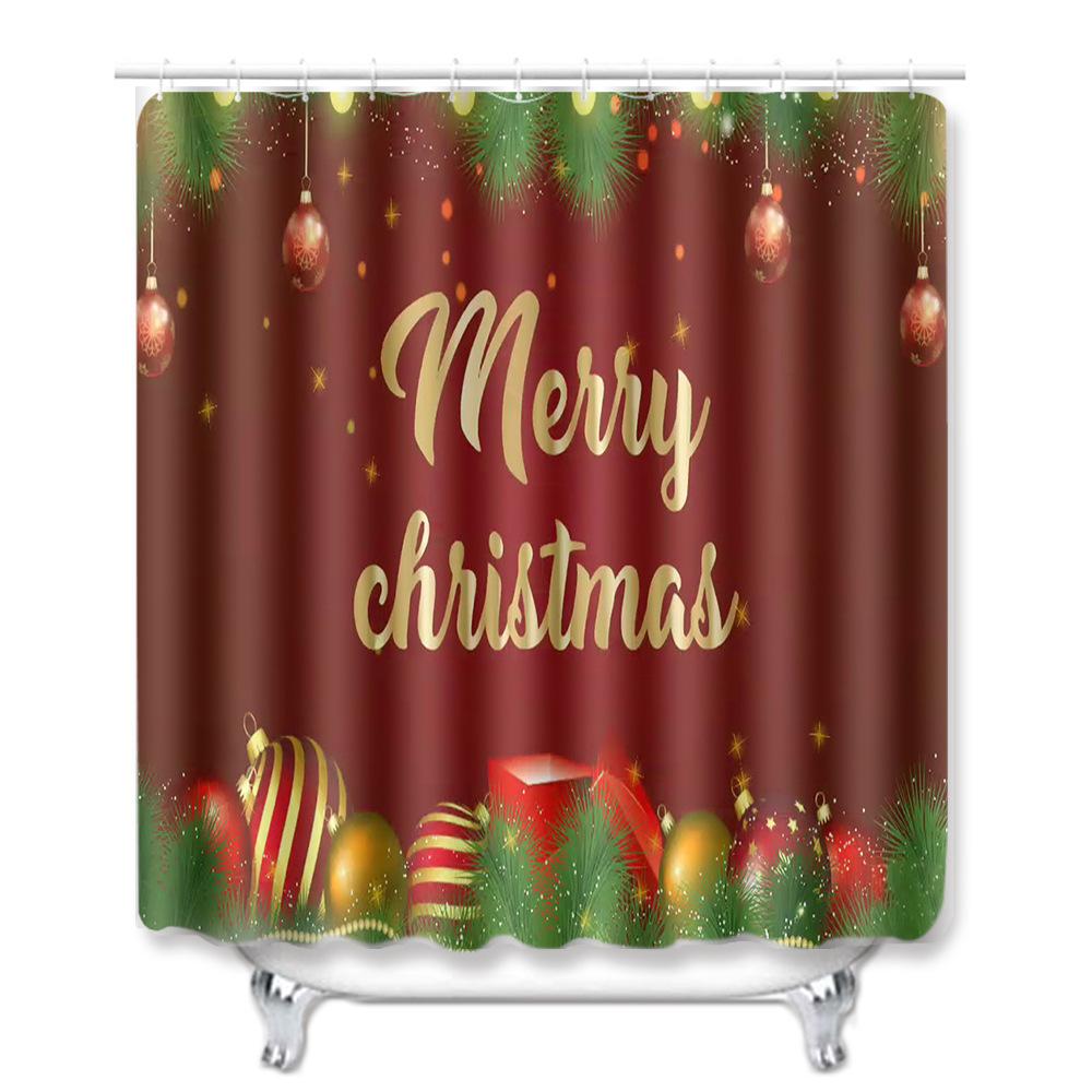 Christmas Bathroom Shower Curtain Toilet Floor Mat Four-Piece Bathroom Non-Slip Door Mat Kitchen Bedroom Absorbent Carpet