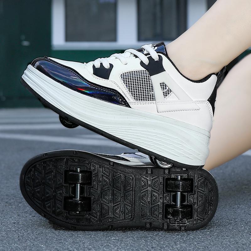 Детские роликовые коньки с четырьмя колесами, съемная плоская спортивная обувь для девочек, розовые роликовые коньки, спортивная обувь, розовые кроссовки