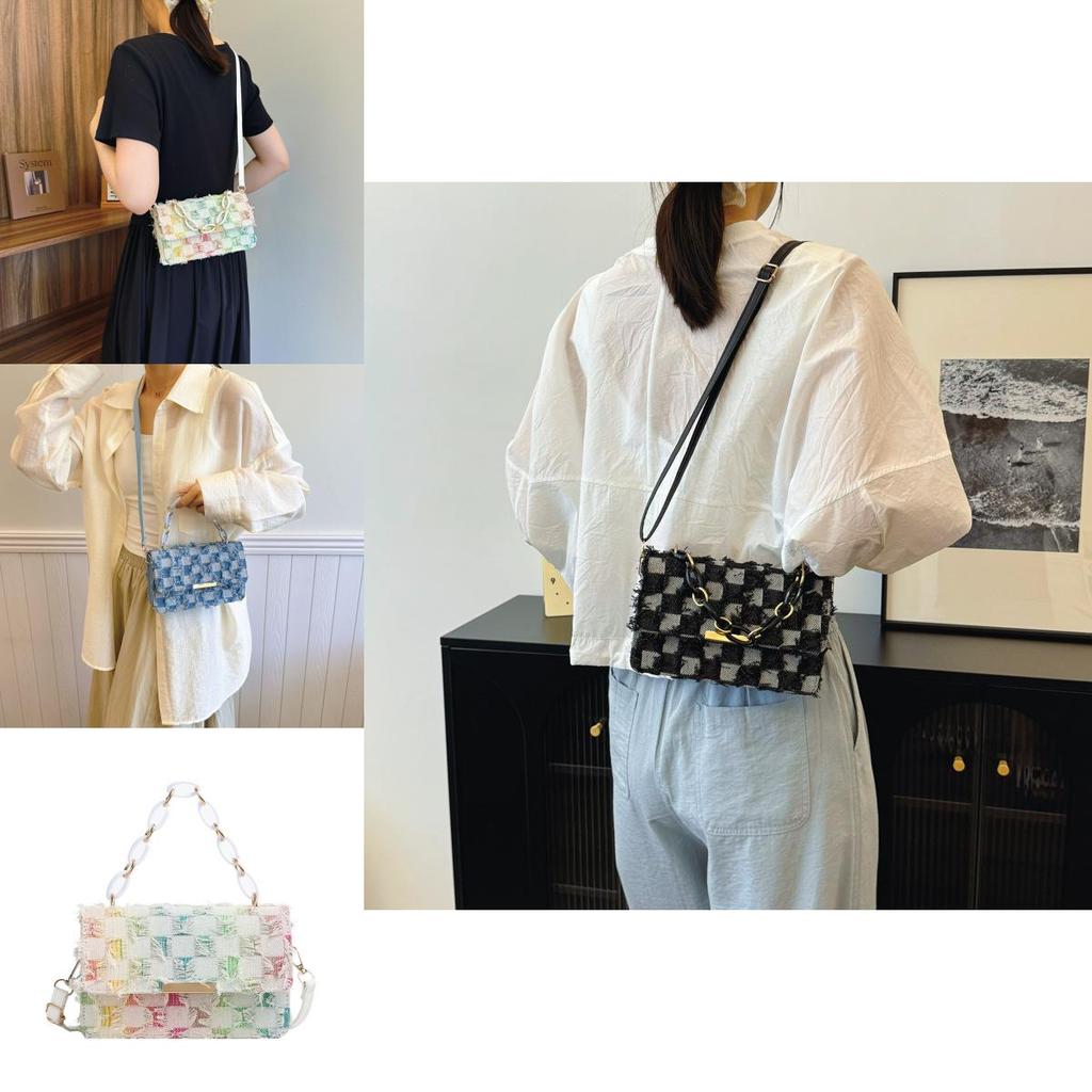 Модная средняя холщовая сумка с уникальной строчкой и кисточками