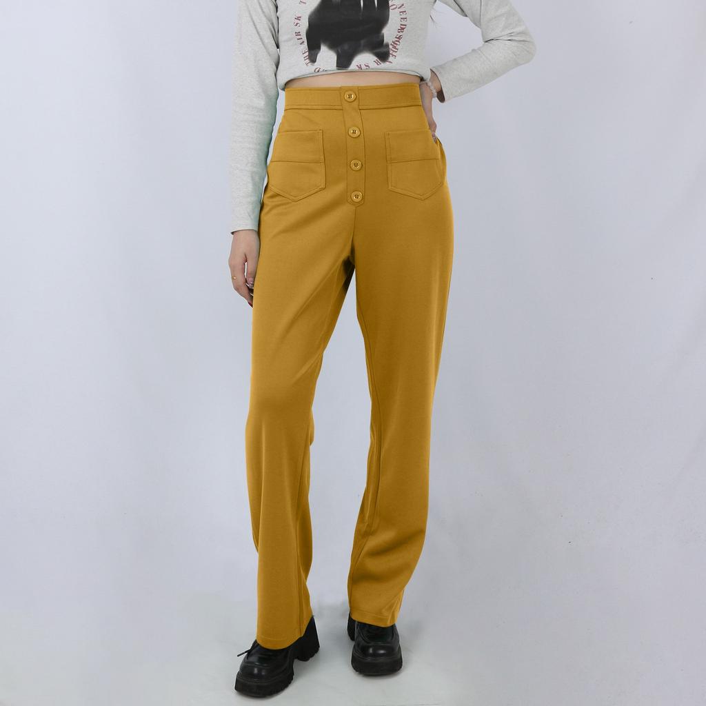 Женские повседневные прямые брюки с высокой талией и пуговицами, эластичные деловые рабочие брюки с несколькими карманами