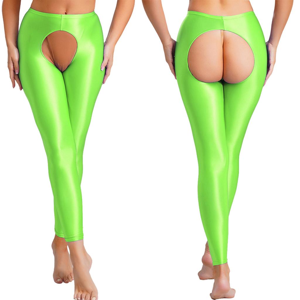 Женские глянцевые леггинсы с высокой талией, облегающие тайтсы со стратегическим отверстием, базовые брюки