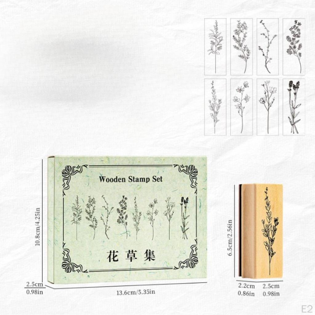 8 шт. Деревянные резиновые штампы с цветочным декором 8 разных узоров Аксессуар 2,5x0,8x1 дюйм для