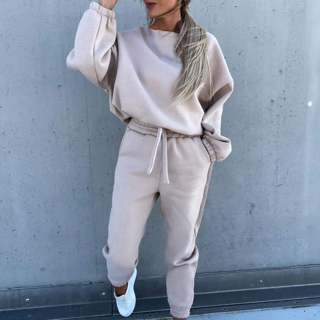 Женский повседневный спортивный костюм и зимняя модная свободная кофта с длинным рукавом, двойка