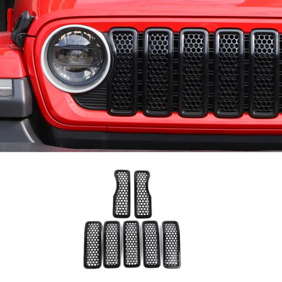 7PCS Black Front Grille erts Mesh Grill Frame Trim for Jeep Wrangler JL 2024+