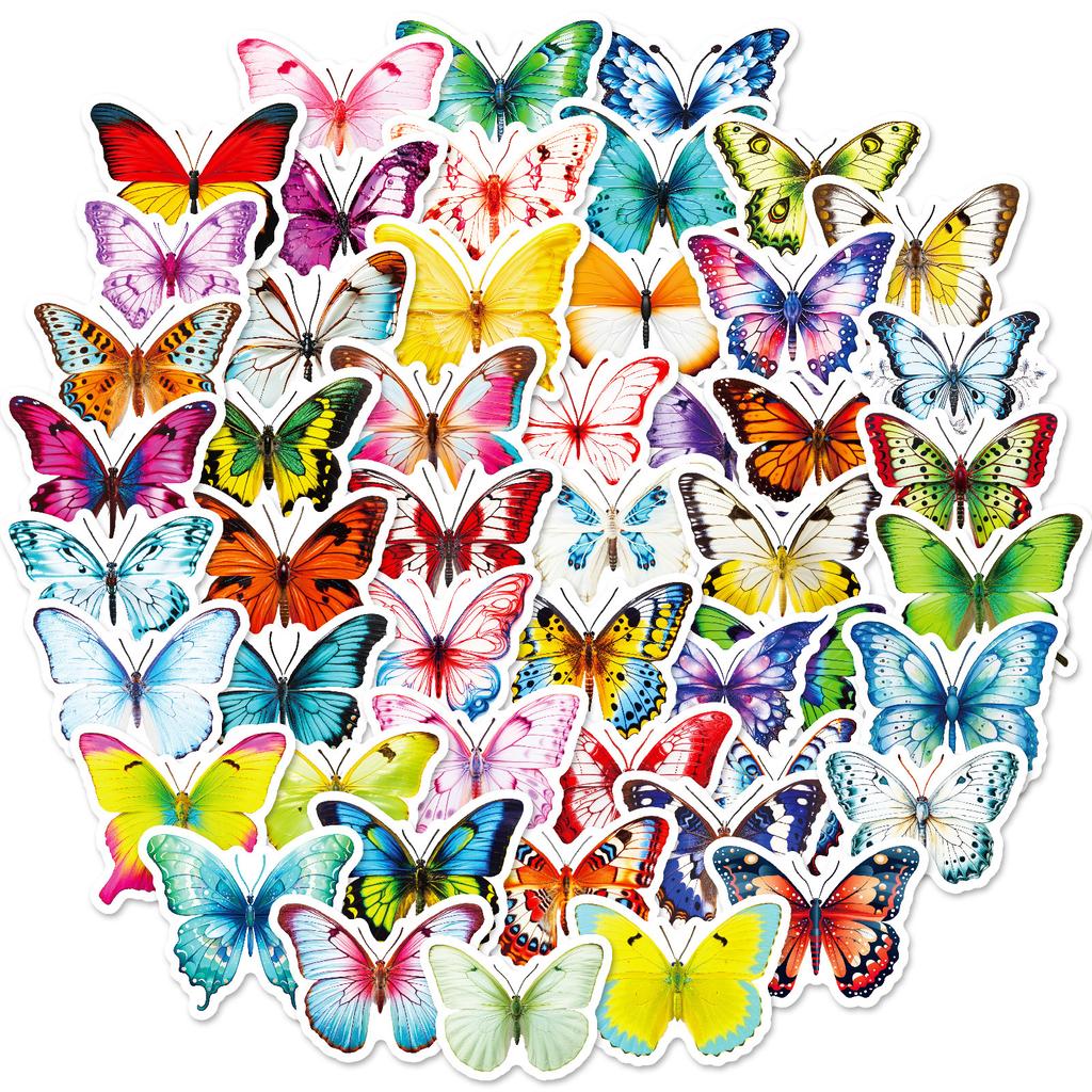 50 Pieces Of Various Flower Butterflies, Colorful Butterfly Graffiti Stickers, Cute And High-Value Children'S Water Cup Decoration
