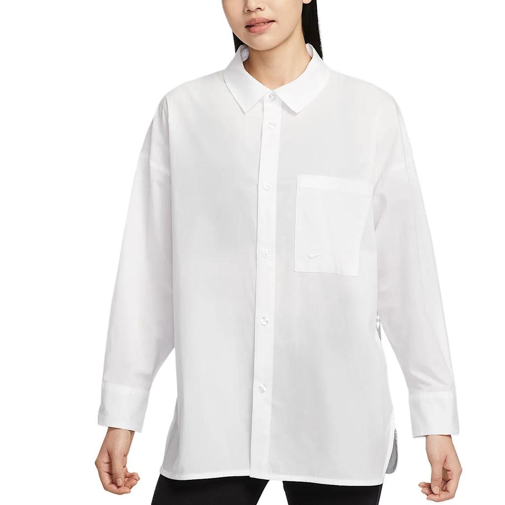New Nike Sportswear Chill Poplin Women's Loose Long Sleeve Button Up Top HJ0716-100