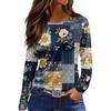 Women's Fashion Hem Slit Casual Retro Floral Print Round Neck Long Sleeve Top