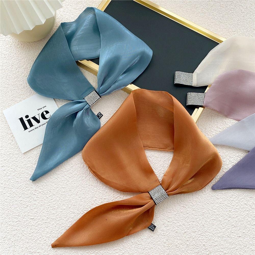 For Girl Sunscreen Shawl Cross Scarves Satin False Collar Silk Scarf Cross Neckerchief