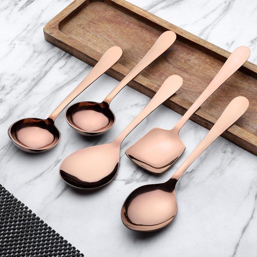 Набор из 5 сервировочных ложек из нержавеющей стали для обеденного стола/кухни, тяжелая толщина 1,8 мм