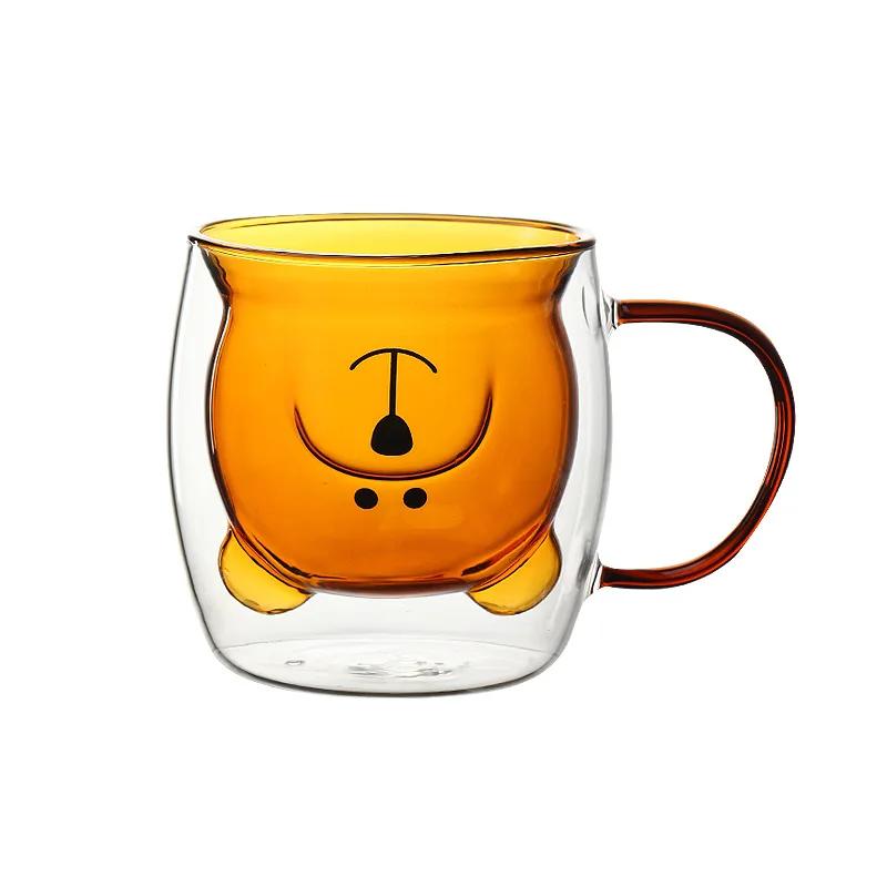 250 мл мультяшный медведь двойной стенки стеклянная чашка - симпатичная термокружка кофе молоко сока, креативный изолированный подарок для дома и офиса