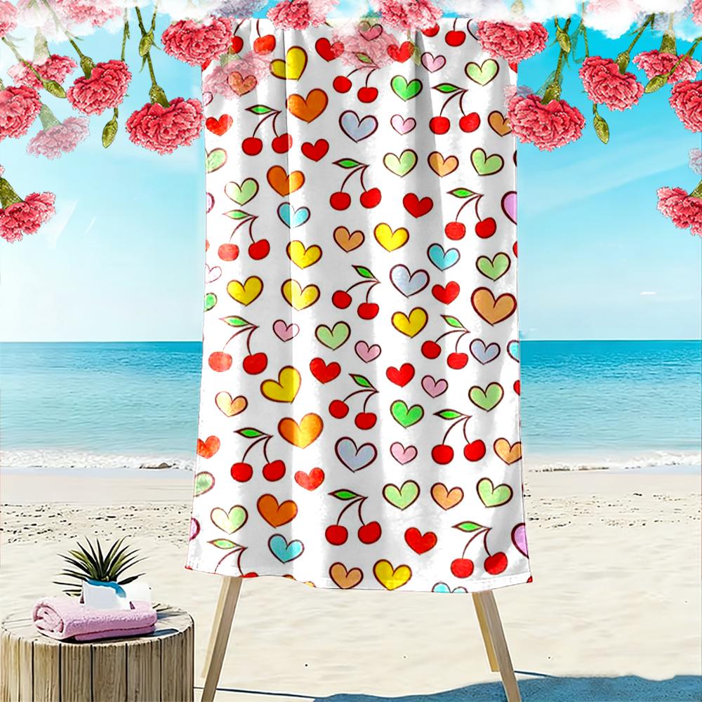 Colorful Hearts and Cherries Design Towel Beach towel quick-drying for travel outdoor sports jogging beach and swimming