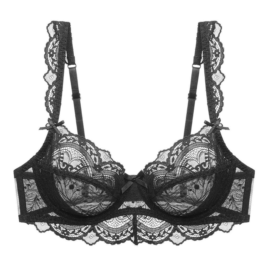 European American Sexy Lingerie: Transparent Plus Size Ultra-Thin No Sponge Lace Bra - Minimizes Large Bust, Anti-Sagging