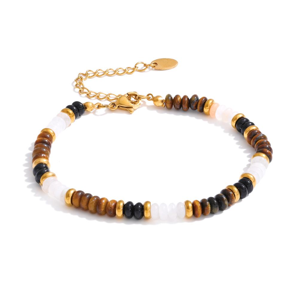 Yhpup Stainless Steel Natural Tiger Stone Beads Chain Handmade Bracelet Bangle for Women Fashion Wrist Summer Manual Jewelry