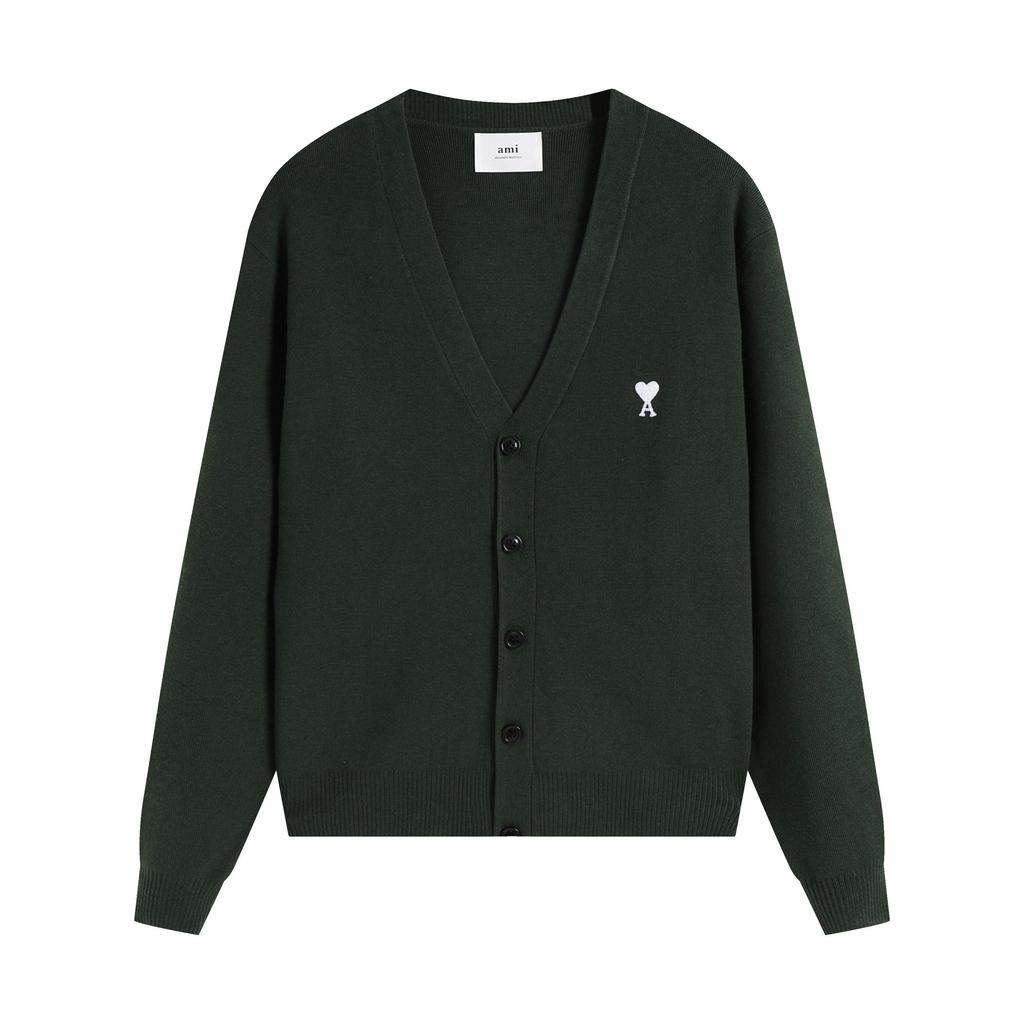 AMI Осень и Зима Мужской Новый Маленькое Белое Сердце Альпака Шерсть Смешанный Мягкий и Липкий Вязаный Кардиган Круглый Вырез Облако Свитер Карман Пальто