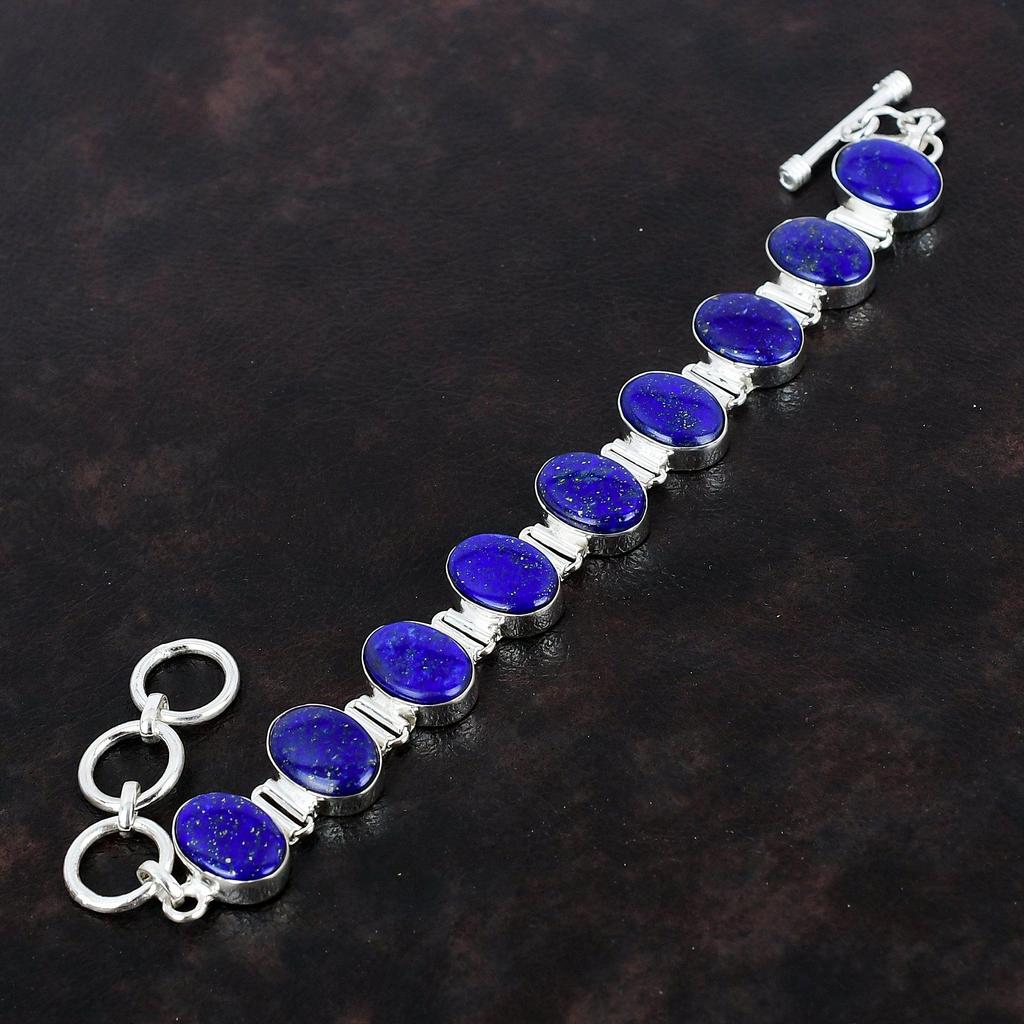 Браслет из лазурита, браслет из настоящего драгоценного камня, уникальная бижутерия ручной работы, браслет из стерлингового серебра 925 пробы, регулируемый браслет-цепочка, подарки для него