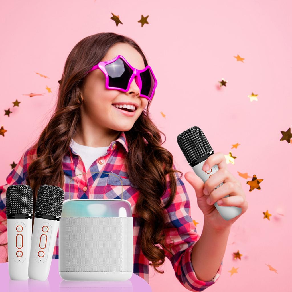 Караоке-машина, портативный Bluetooth-динамик для караоке для взрослых и детей с подсветкой и 2 беспроводными микрофонами