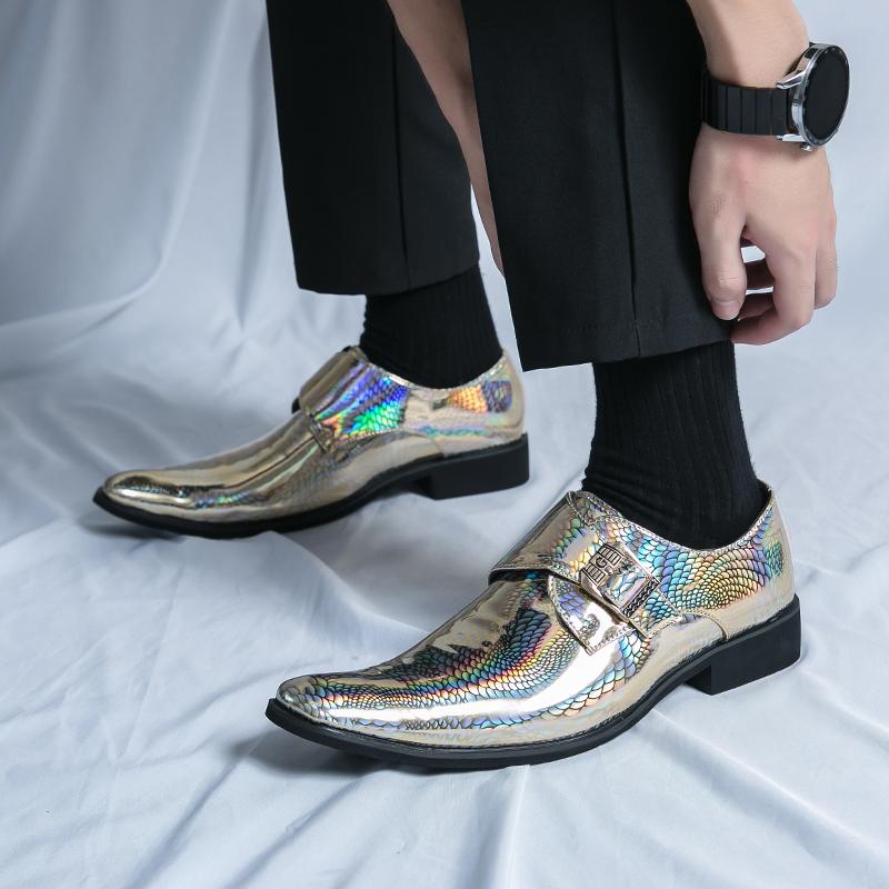 Men Glossy Leather Shoes Outdoor Platform Oxfords Thick Tottom Male Shoes Gold Casual Mens Pointed Toe Club Party Shoes Men