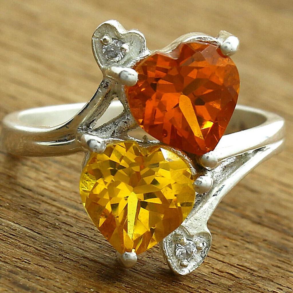 Женское подарочное кольцо на годовщину с натуральным желтым и оранжевым сапфиром, серебро 925 пробы