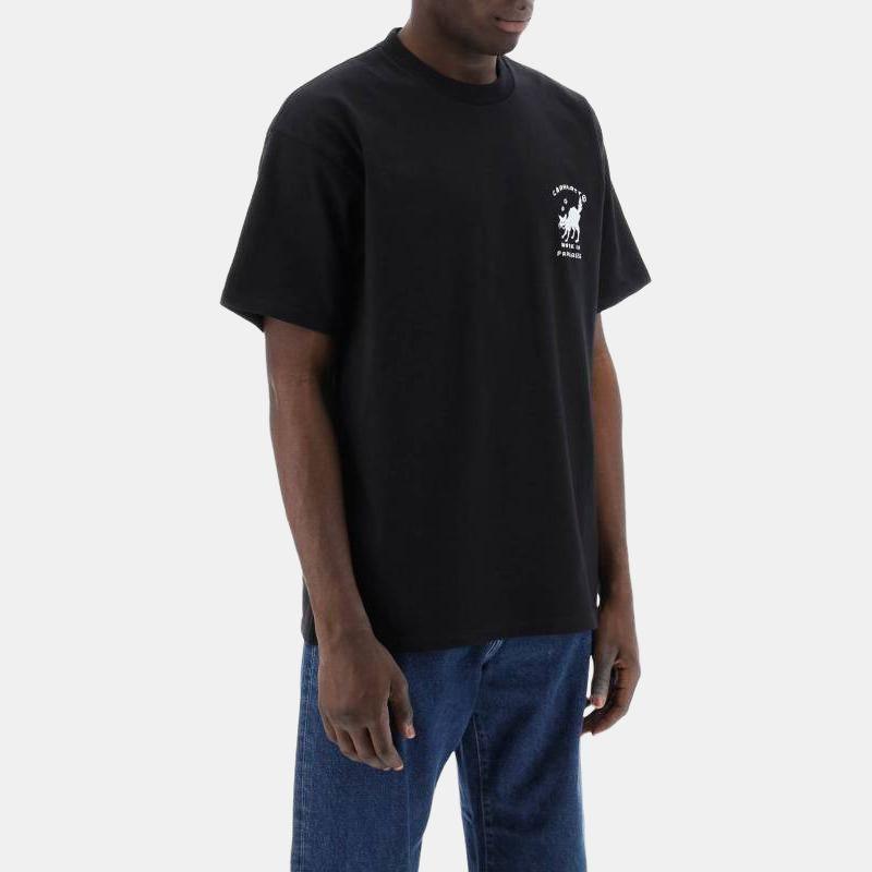 Carhartt WIP Однотонная футболка с принтованным логотипом, круглым вырезом, коротким рукавом, мужские топы, Черный I033271-0D2-XX