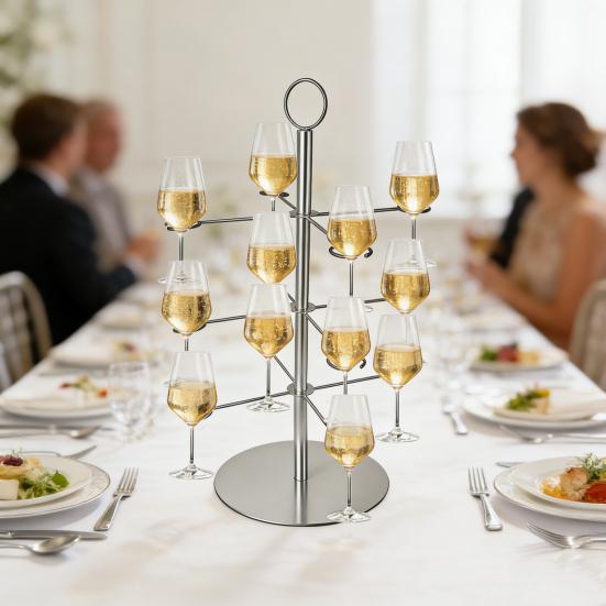 Champagne Tower 3 Tier 12 Brackets Cocktail Tree Stand Metal Wine Glass Display Holder Party Bar Wedding Cocktails Martini Margarita Wine Drinks Stand