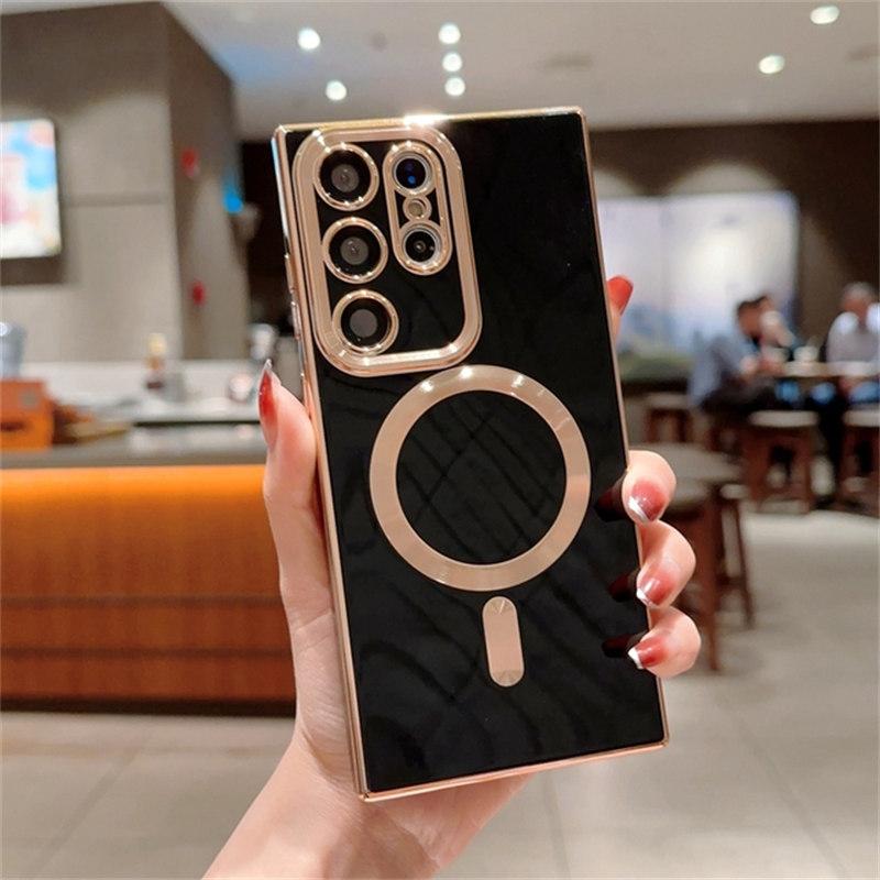 Роскошный магнитный чехол для телефона с беспроводной зарядкой для Samsung S21 S22 S23 Ultra Plus Magsafe, бампер, противоударный мягкий чехол