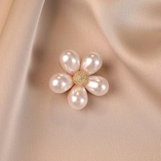 Vintage Lapel Pin 2Pcs Faux Pearl Flower Brooch, Retro Floral Anti-Exposure Neckline Pin, Women Dress Jewelry Accessories for Suit Coat Scarf Brooch