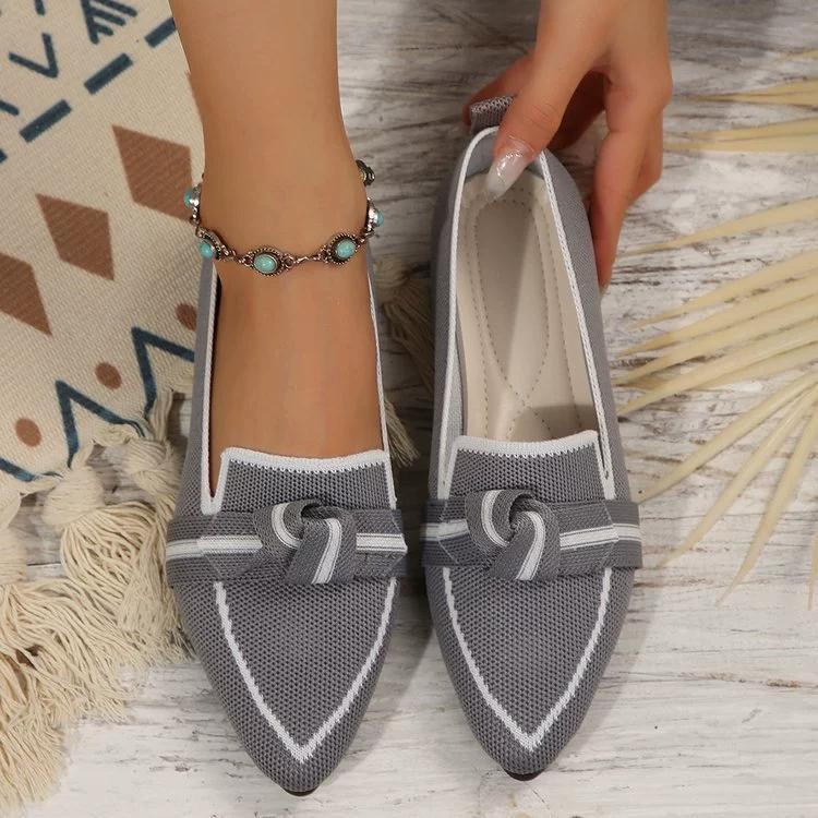 Women's Knot Design Flat Shoes Fashion Pointed Toe Knitted Slip On Shoes Comfy Breathable Flats