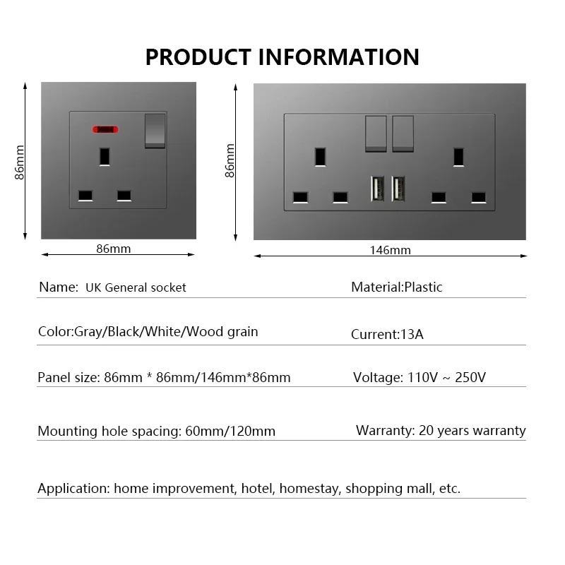Универсальная двойная розетка с быстрой зарядкой Type-C мощностью 18 Вт, настенный электрический светильник с выключателем на 2 направления, Великобритания, 13 А, двойная розетка USB