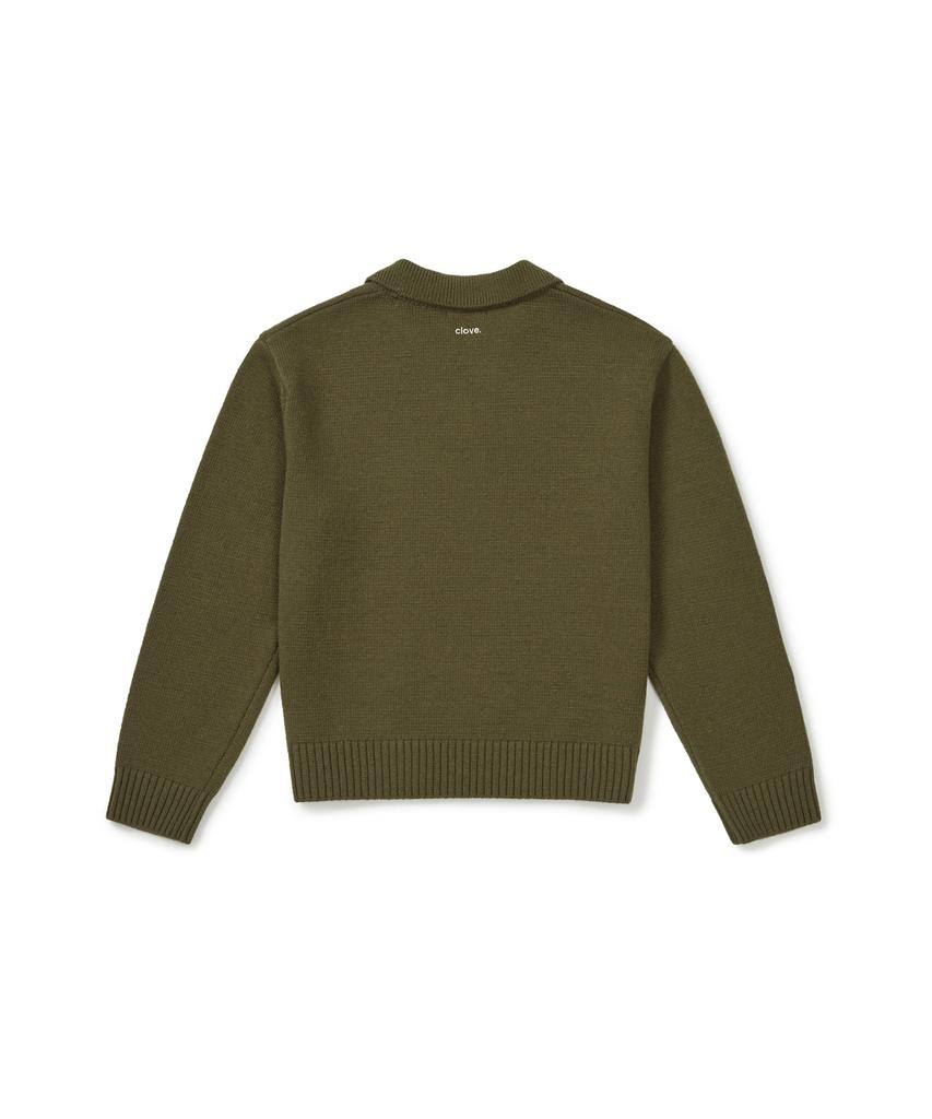 CLOVE [25Fw Clove] Open-Collar Knit Sweater (Khaki)