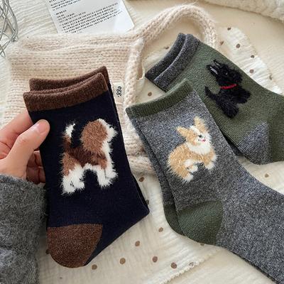 10 пар женских мультяшных носков из искусственного меха с животными, женские осенне-зимние теплые утолщенные махровые носки, цветные носки средней длины