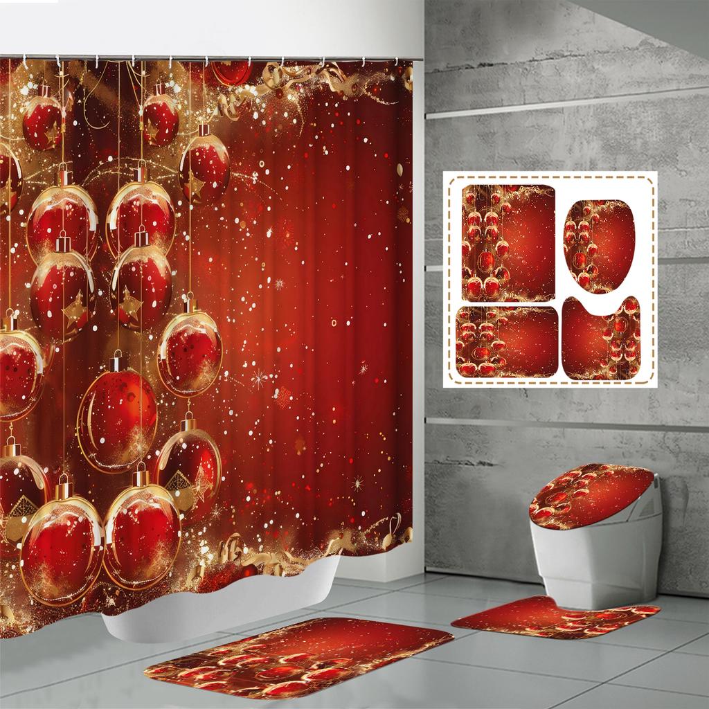 4 ШТ. Наборы штор для душа со шторкой для душа и ковриками, коврик для крышки унитаза, U-образный коврик и коврик для ванной, набор для ванной комнаты с 12 крючками