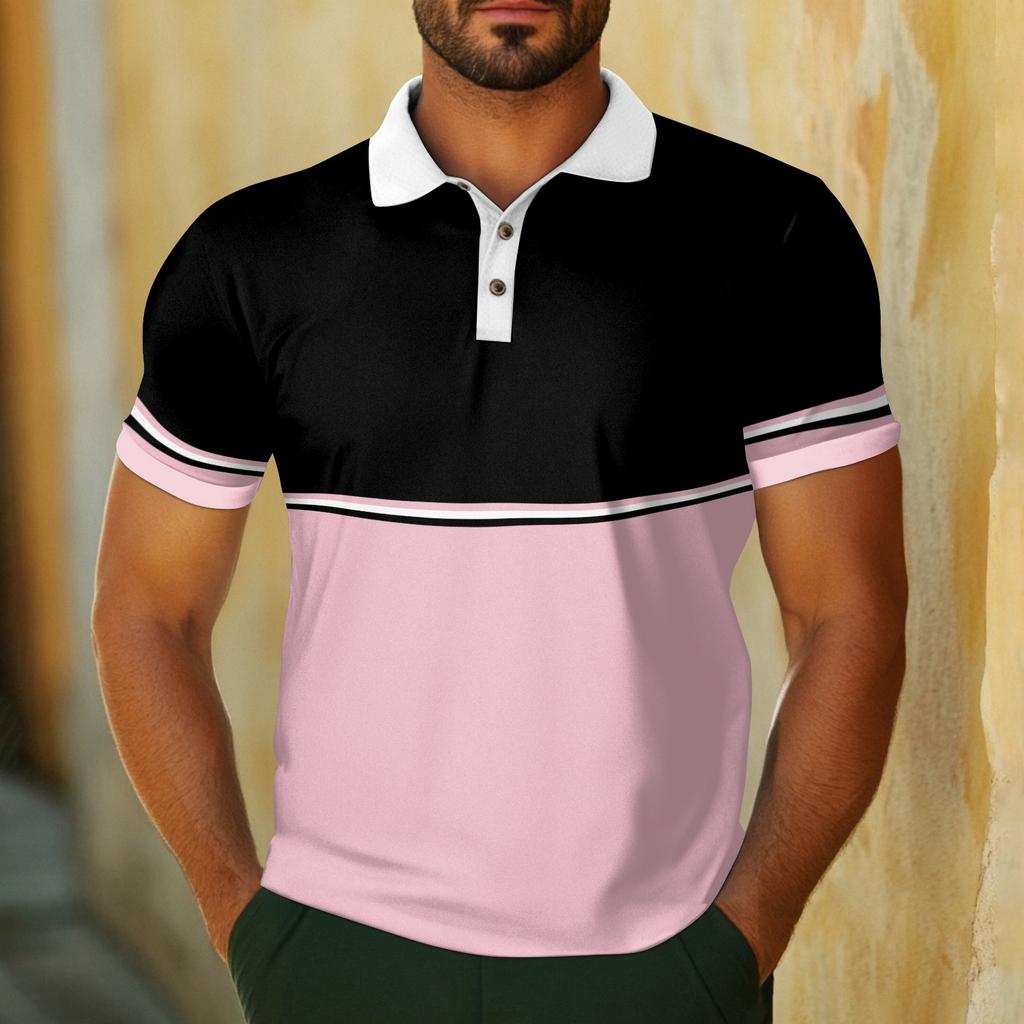 Мужская повседневная дышащая рубашка с коротким рукавом в полоску и клетчатым принтом