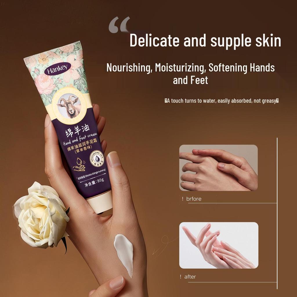 Han Ji Lanolin Hand & Foot Cream 80g - Anti-Crack Moisturizing for Autumn & Winter