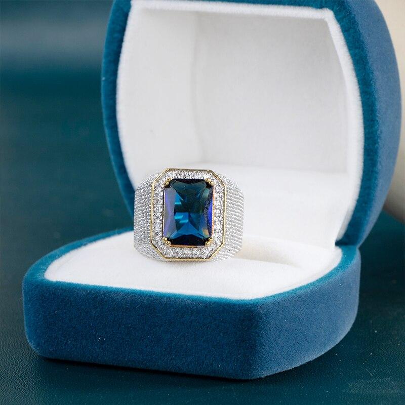 Bella Box Роскошное серебряное мужское кольцо с натуральным черным, синим большим камнем, обручальное кольцо для свадебной вечеринки