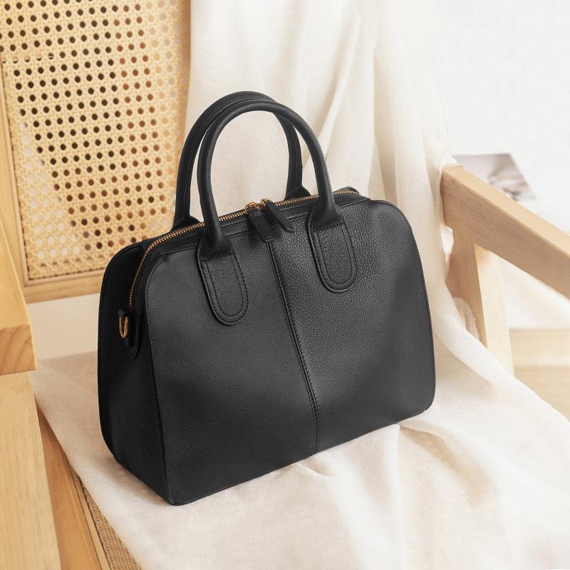 Top Layer Cowhide Boston Bag Large Capacity Commuting Leather Shoulder Bag Women's Handbag New