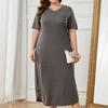 Повседневное свободное длинное платье для женщин. Летнее платье макси с v-образным вырезом и коротким рукавом. Однотонное дышащее легкое удобное платье. Платье для отдыха плюс.