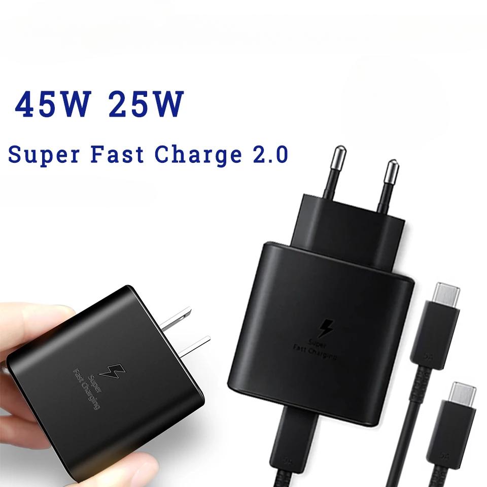 Для Galaxy Charger 45w Typec Fast Chargeur S25 S24 S23 Ultra S22 + S20 Note 20 A54 A53 A55 A56 Tab S9 Carregador адаптер Usb C кабель