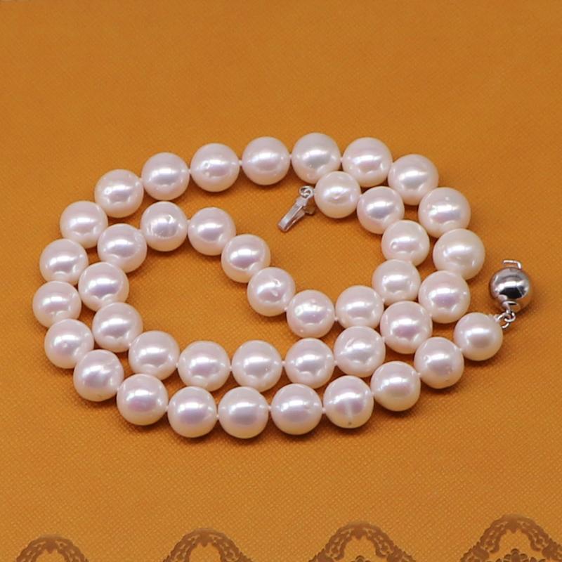 Ожерелье из большого жемчуга для женщин, большая бусина из натурального пресноводного культивированного белого цвета, высокое качество, настоящее серебро 925 пробы, 10-11 мм