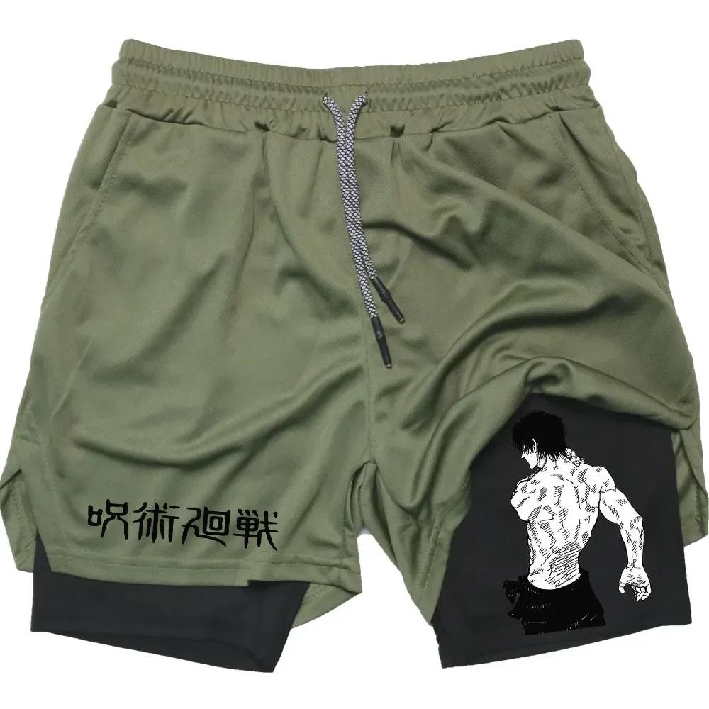 Anime Performance Shorts Printed Men GYM Casual Sports Compression Shorts Workout Running Mesh 2 In 1 Sport Short Pants M-3XL