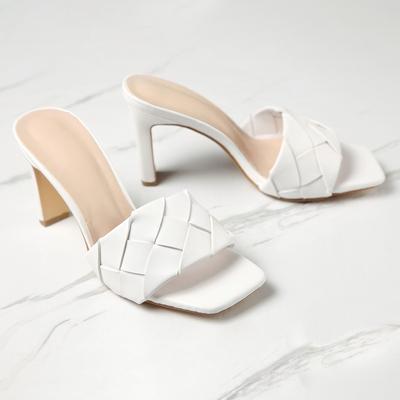 Летние туфли-мулы на каблуке, черные туфли на высоком каблуке из искусственной кожи, женские сандалии, шлепанцы, женская обувь, Zapatos Mujer, белый цвет