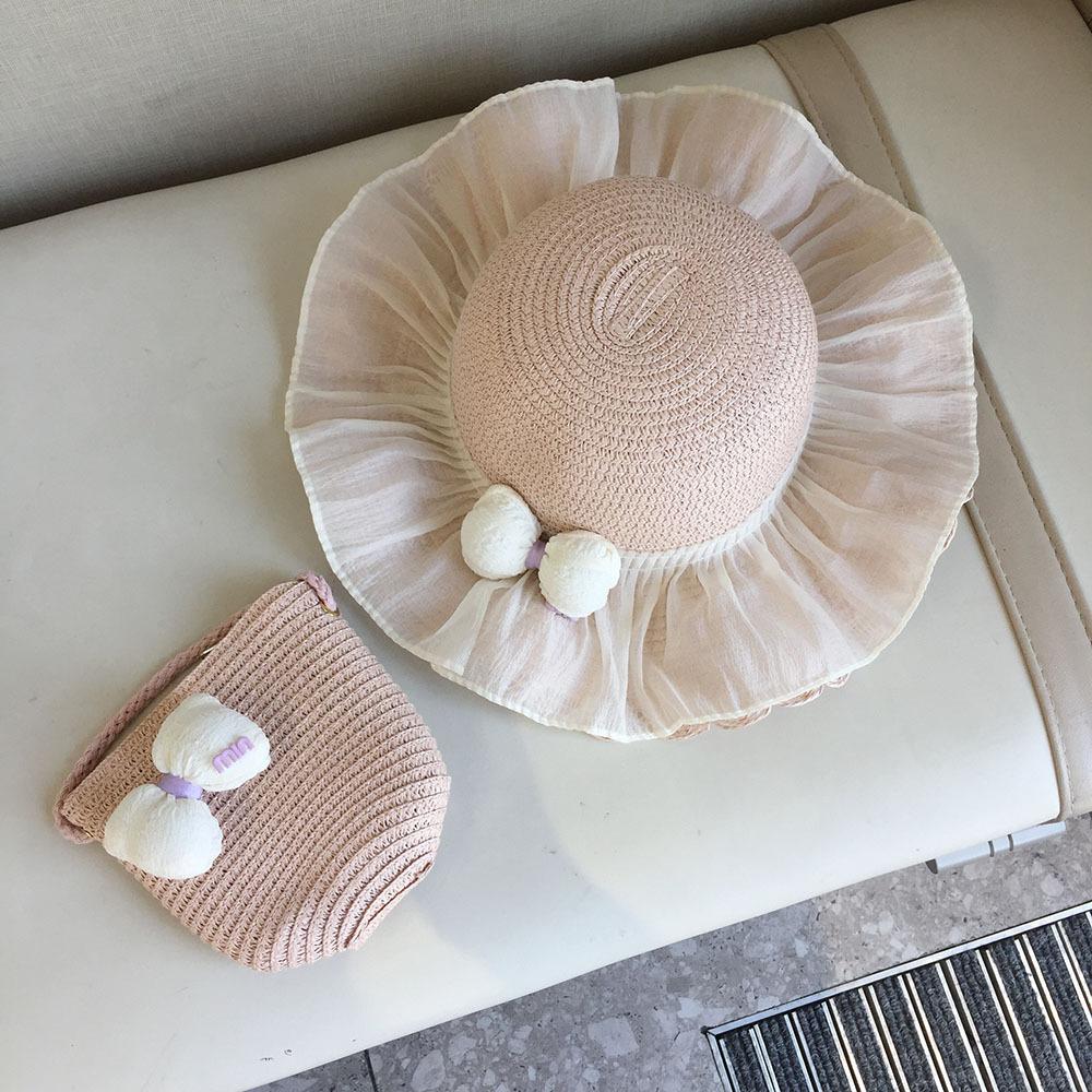 Girls Summer Straw Sun Hat With Large Brim And Bowknot Princess Beach UV Protection Fishing Hat For Kids