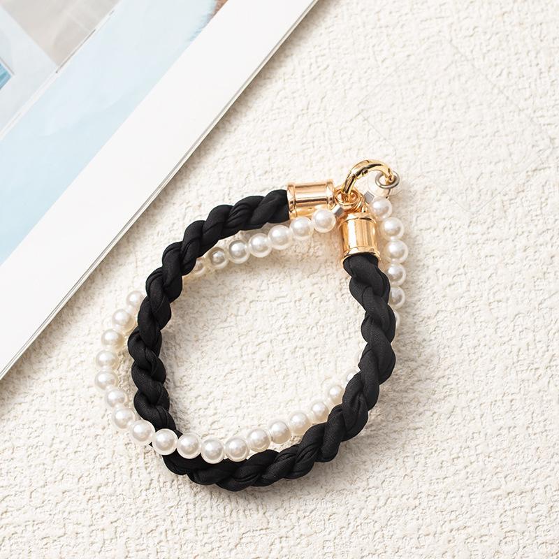 Douyin-Style Pearl Phone Lanyard with Silk Scarf Strap & Pendant