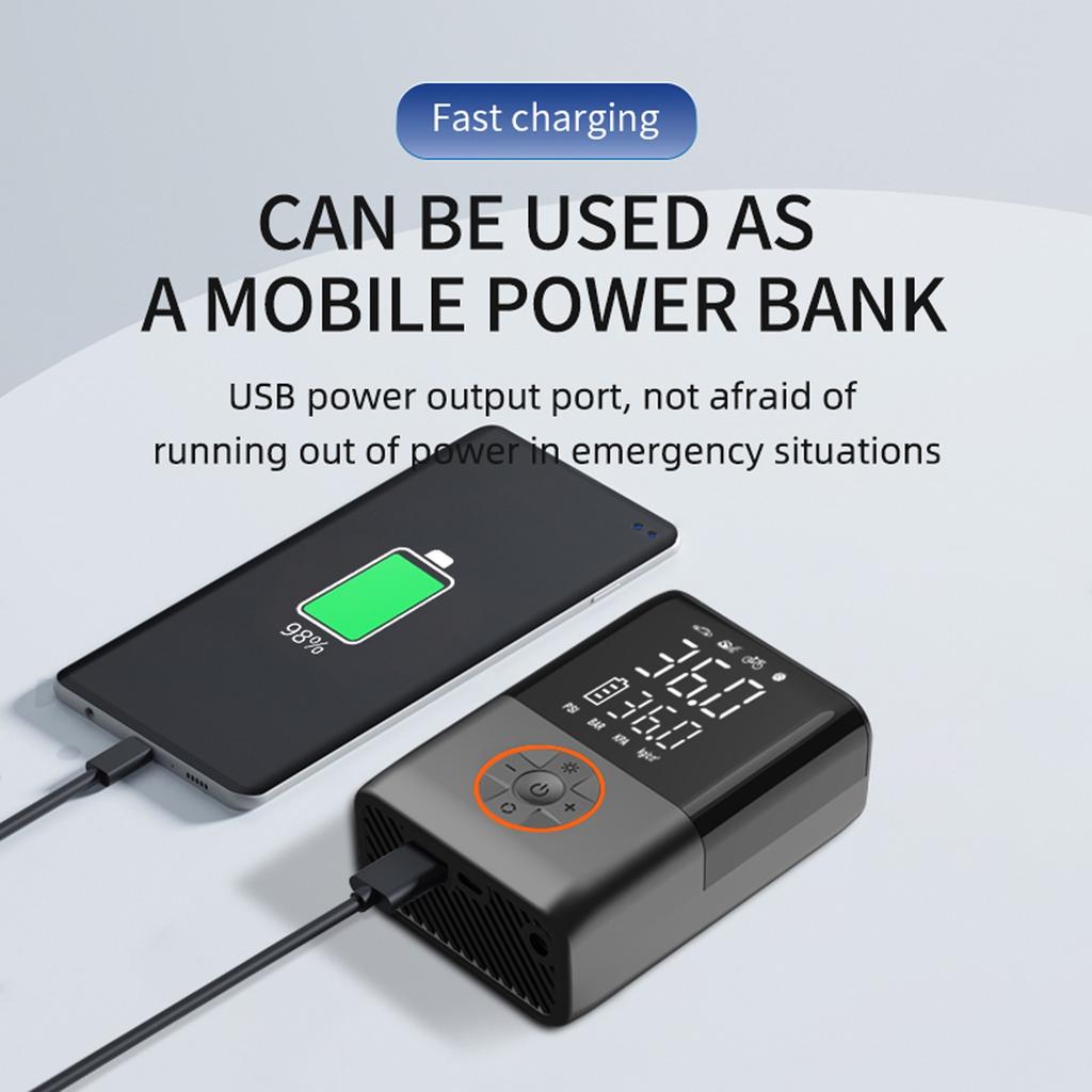 Портативный компрессор для накачивания шин, беспроводной велосипед с цифровым дисплеем значений, автомобильные шины 150 фунтов на квадратный дюйм со светодиодными фонарями для автомобилей, мотоциклов